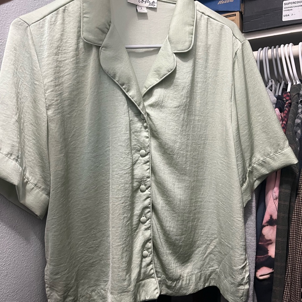 Light Green Button-Up Sleep Blouse